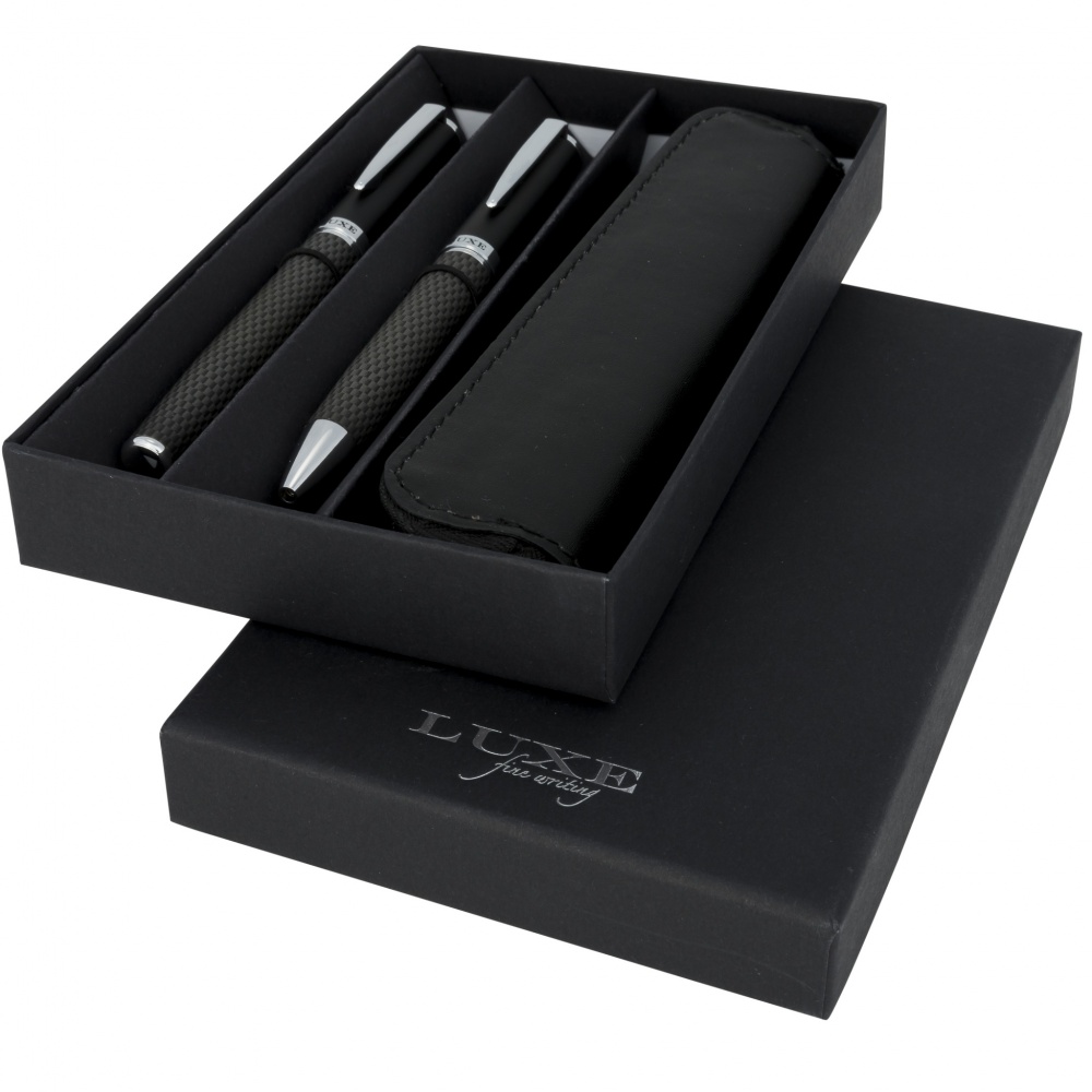 Logo trade promotional gifts picture of: Carbon duo pen gift set with pouch