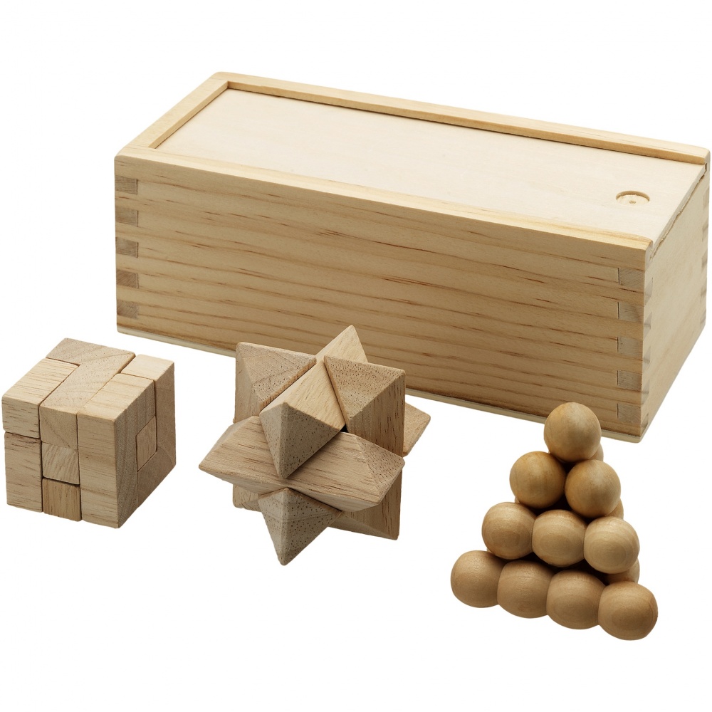 Logo trade promotional items picture of: Brainiac 3-piece wooden brain teaser set