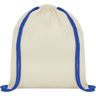 Logo trade promotional giveaway photo of: Oregon 100 g/m² cotton drawstring bag with coloured cords 5L