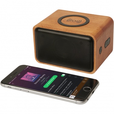Logotrade promotional merchandise picture of: Wooden 3W speaker with wireless charging pad