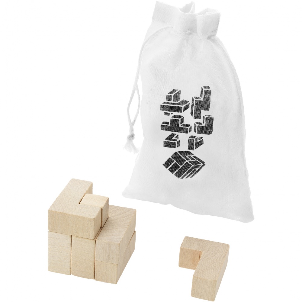 Logotrade promotional item image of: Solfee wooden squares brain teaser with pouch
