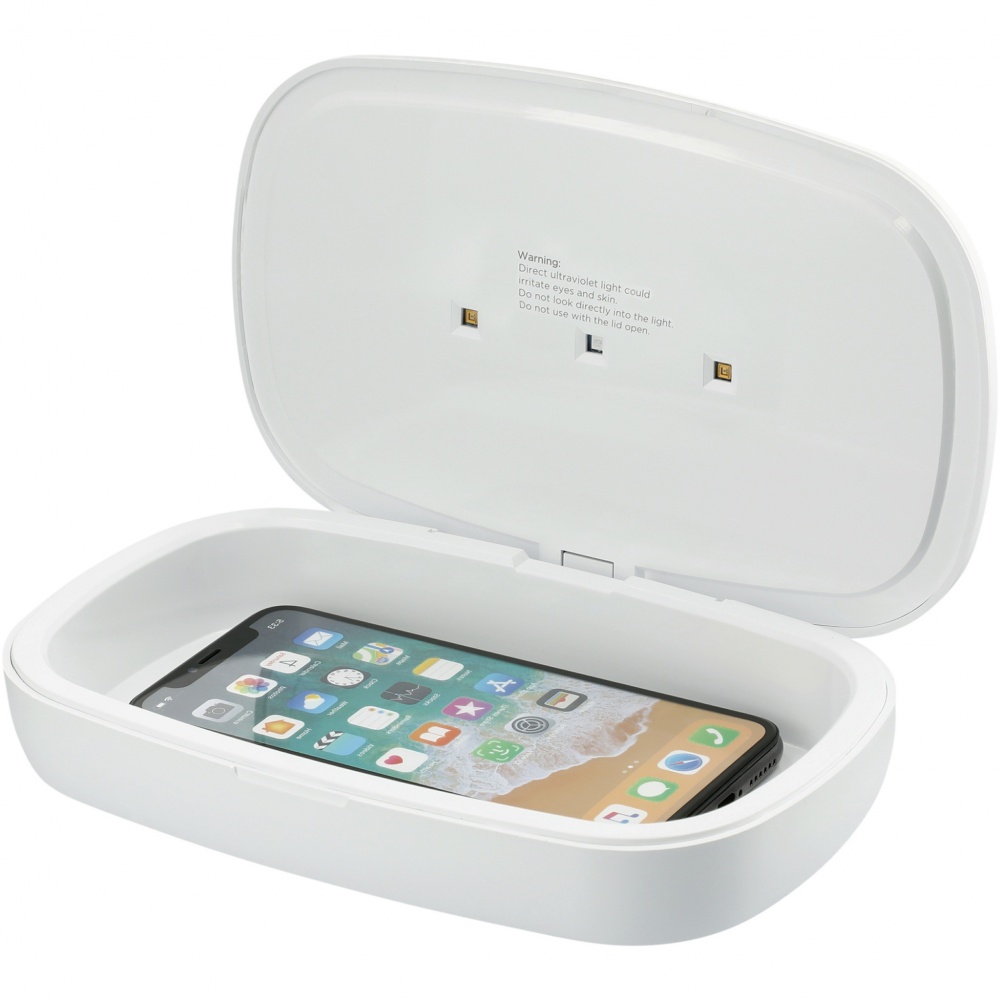 Logotrade promotional gift image of: Capsule UV smartphone sanitizer with 5W wireless charging pad