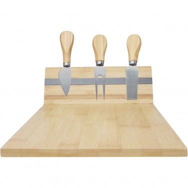 Logo trade promotional merchandise image of: Mancheg bamboo magnetic cheese board and tools