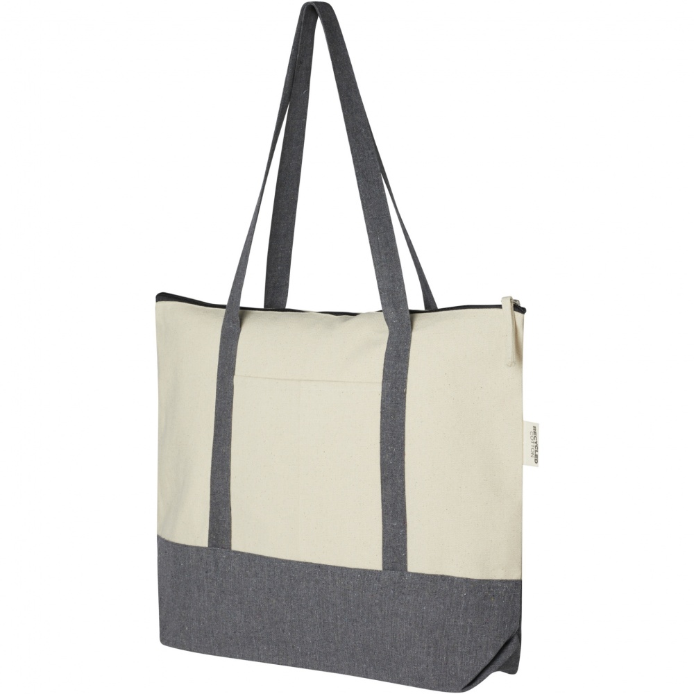 Logo trade corporate gifts picture of: Repose 320 g/m² recycled cotton zippered tote bag 10L