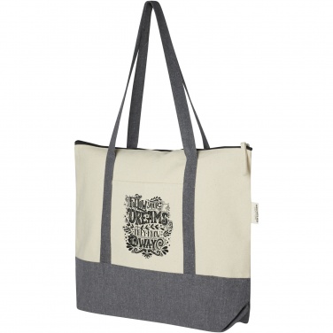 Logo trade promotional giveaways image of: Repose 320 g/m² recycled cotton zippered tote bag 10L