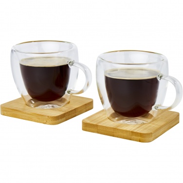 Logotrade promotional item image of: Manti 2-piece 100 ml double-wall glass cup with bamboo coaster 