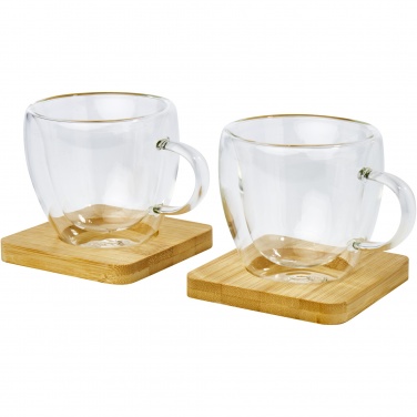 Logo trade promotional products picture of: Manti 2-piece 100 ml double-wall glass cup with bamboo coaster 
