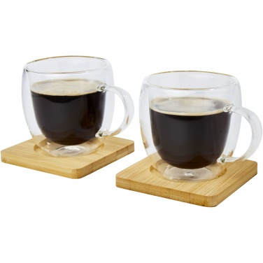 Logo trade promotional giveaway photo of: Manti 2-piece 250 ml double-wall glass cup with bamboo coaster 