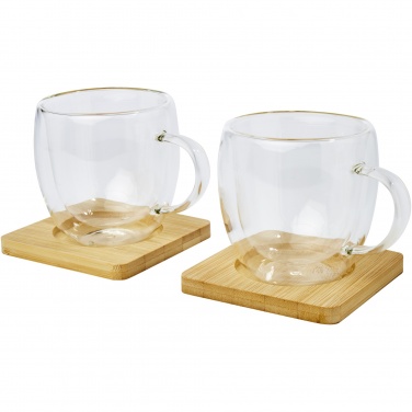 Logotrade corporate gift image of: Manti 2-piece 250 ml double-wall glass cup with bamboo coaster 