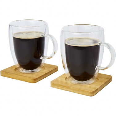 Logo trade promotional giveaways picture of: Manti 2-piece 350 ml double-wall glass cup with bamboo coaster 