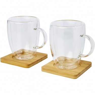 Logotrade promotional item image of: Manti 2-piece 350 ml double-wall glass cup with bamboo coaster 