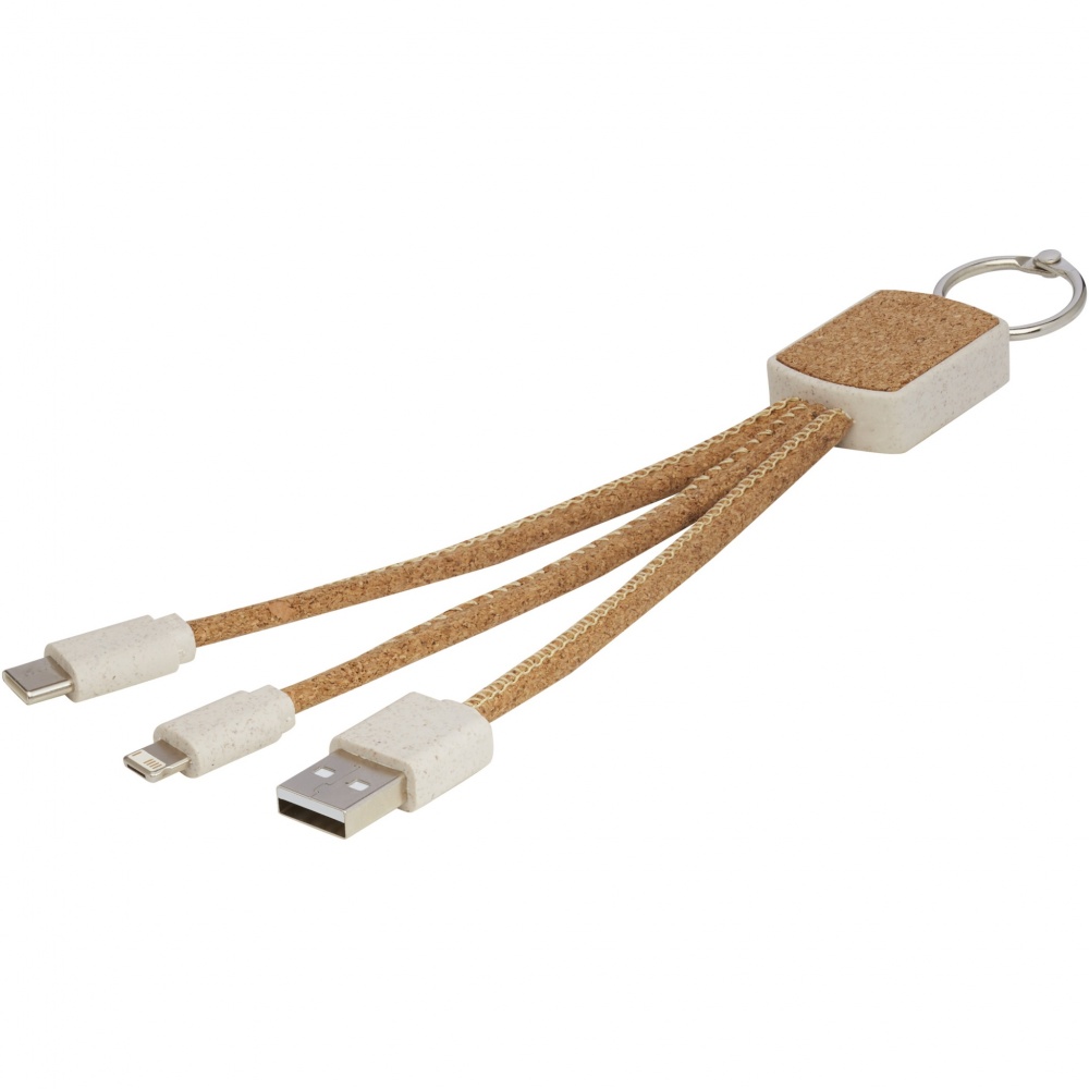 Logo trade business gifts image of: Bates wheat straw and cork 3-in-1 charging cable