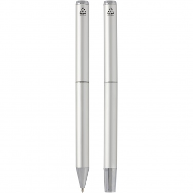 Logo trade promotional merchandise picture of: Lucetto recycled aluminium ballpoint and rollerball pen gift set