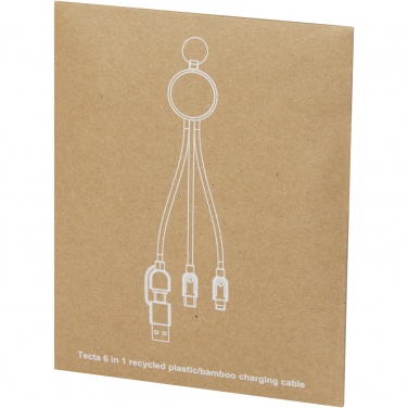 Logo trade corporate gifts image of: Tecta 6-in-1 recycled plastic/bamboo charging cable with keyring