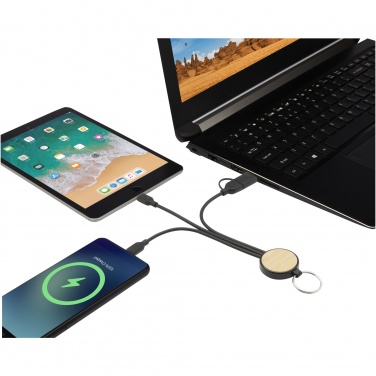 Logo trade corporate gifts image of: Tecta 6-in-1 recycled plastic/bamboo charging cable with keyring