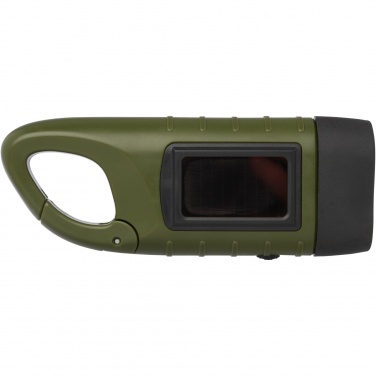 Logo trade advertising product photo of: Helios recycled plastic solar dynamo flashlight with carabiner