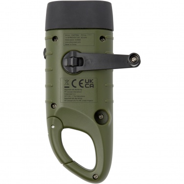Logotrade advertising product picture of: Helios recycled plastic solar dynamo flashlight with carabiner