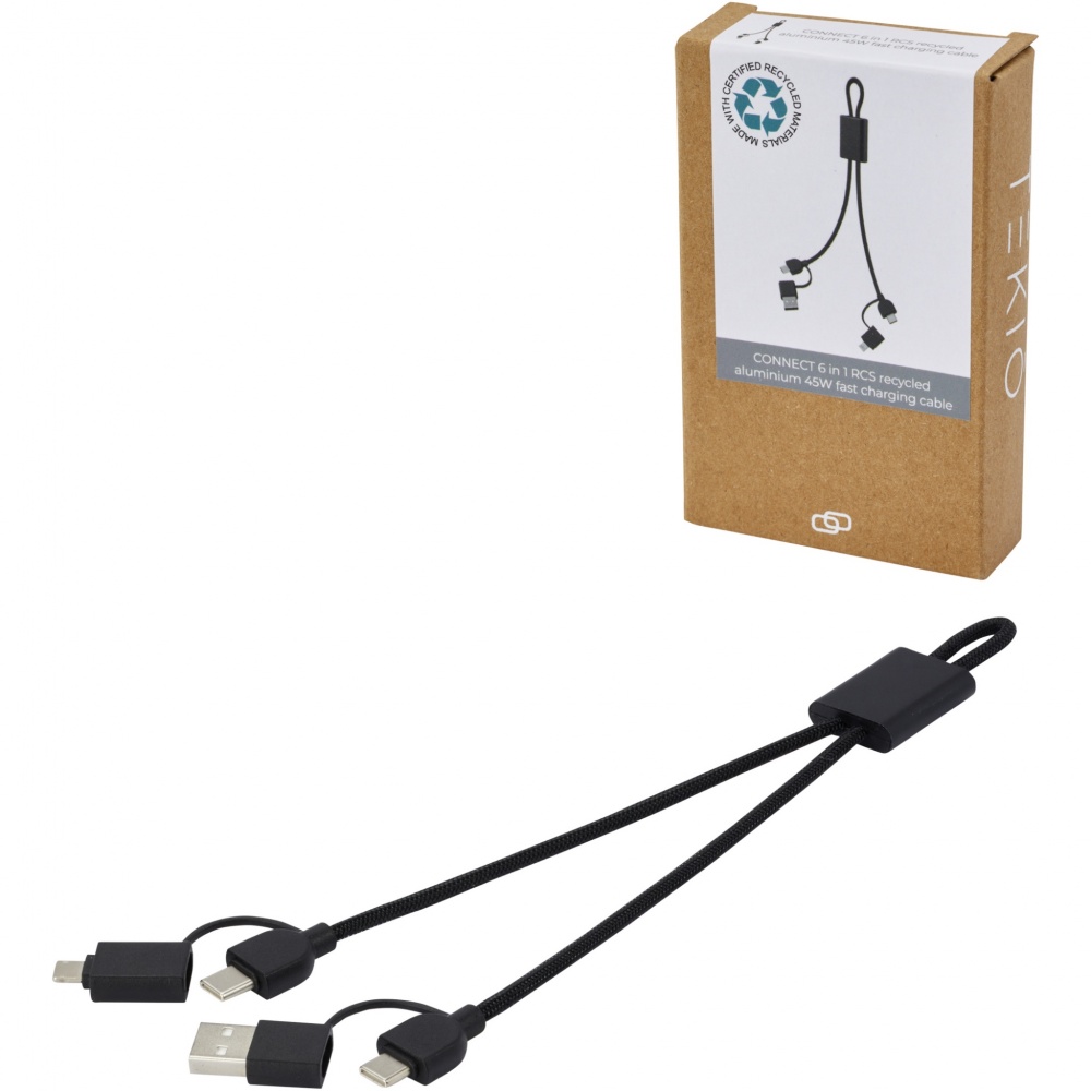 Logo trade advertising products image of: Connect 6-in-1 RCS recycled aluminium 45W quick charge & data transfer cable