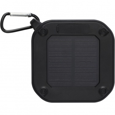 Logo trade promotional giveaway photo of: Solo 3W IPX5 RCS recycled plastic solar Bluetooth® speaker with carabiner 
