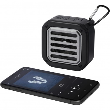 Logotrade advertising product image of: Solo 3W IPX5 RCS recycled plastic solar Bluetooth® speaker with carabiner 