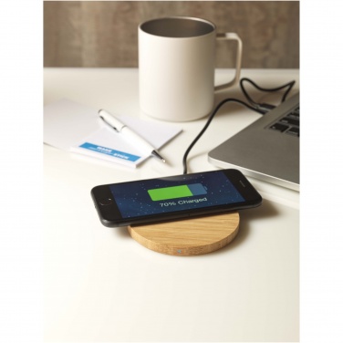 Logo trade promotional products picture of: Essence 15W bamboo wireless charging pad