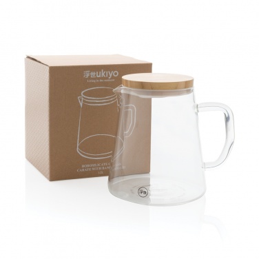 Logo trade promotional giveaways image of: Ukiyo borosilicate glass carafe with bamboo lid 1.2L