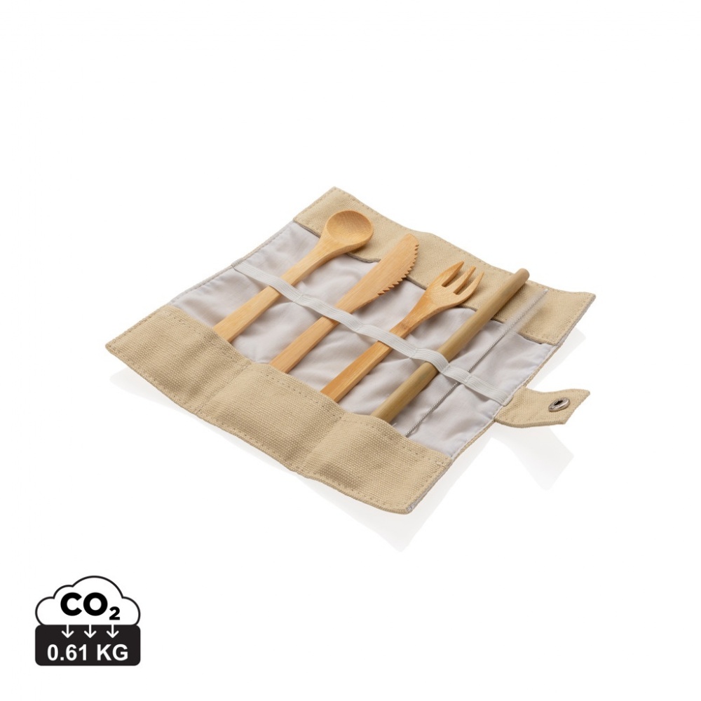 Logo trade corporate gifts image of: Reusable bamboo travel cutlery set