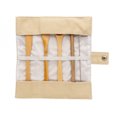 Logo trade promotional giveaways image of: Reusable bamboo travel cutlery set