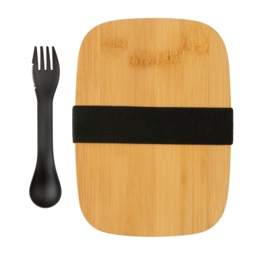 Logo trade advertising products picture of: Stainless steel lunchbox with bamboo lid and spork