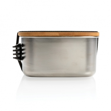 Logotrade promotional gift picture of: Stainless steel lunchbox with bamboo lid and spork