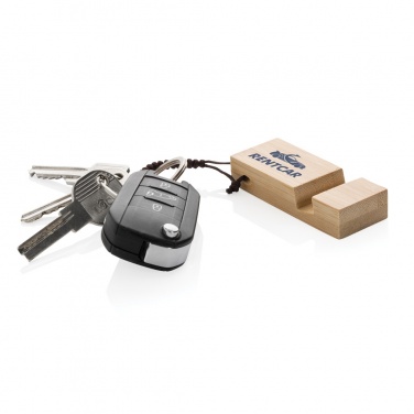 Logo trade promotional giveaways picture of: Standkey bamboo keychain phone stand