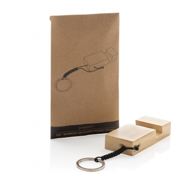 Logo trade corporate gifts picture of: Standkey bamboo keychain phone stand