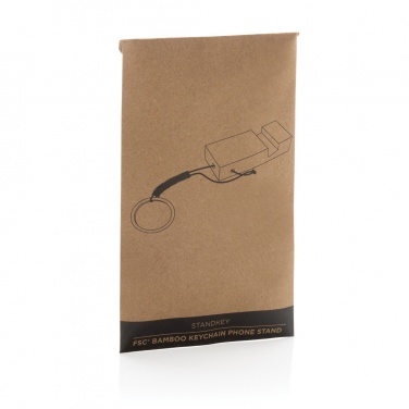 Logo trade promotional giveaways image of: Standkey bamboo keychain phone stand