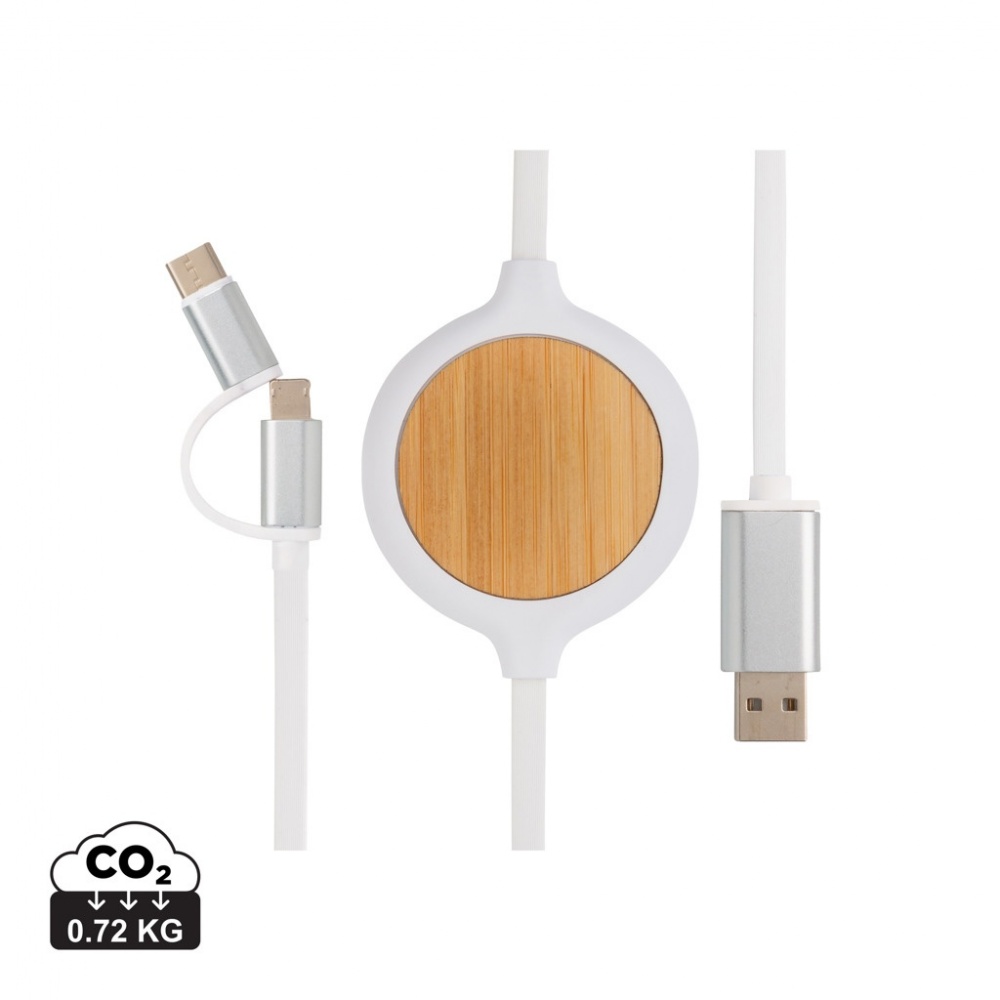 Logotrade promotional gifts photo of: 3-in-1 cable with 5W bamboo wireless charger