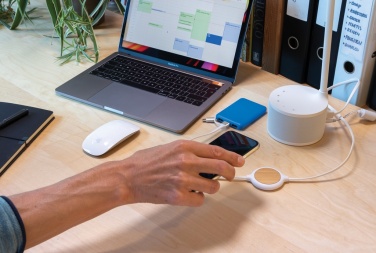 Logo trade promotional gifts picture of: 3-in-1 cable with 5W bamboo wireless charger