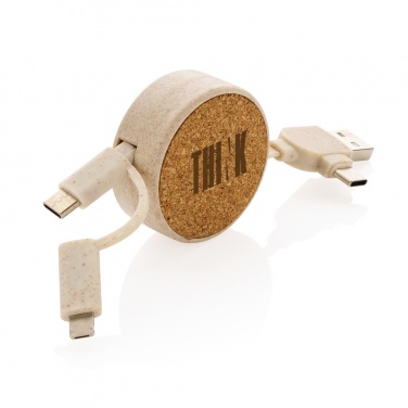 Logotrade business gift image of: Cork and Wheat 6-in-1 retractable cable