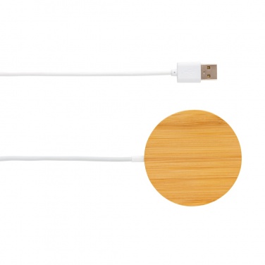 Logo trade promotional items image of: 10W bamboo magnetic wireless charger