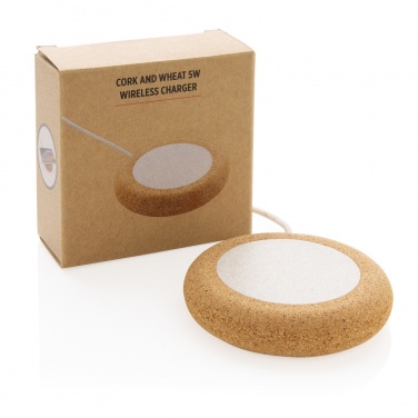 Logo trade business gifts image of: Cork and Wheat 5W wireless charger