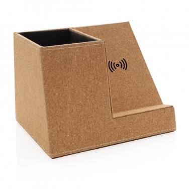 Logo trade promotional giveaways image of: Cork pen holder and 5W wireless charger