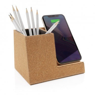 Logo trade business gift photo of: Cork pen holder and 5W wireless charger