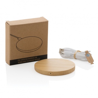 Logotrade promotional gift image of: Bamboo 5W round wireless charger