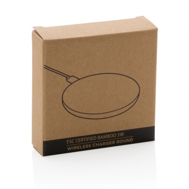 Logo trade business gift photo of: Bamboo 5W round wireless charger