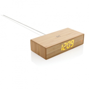 Logotrade promotional items photo of: Bamboo alarm clock with 5W wireless charger