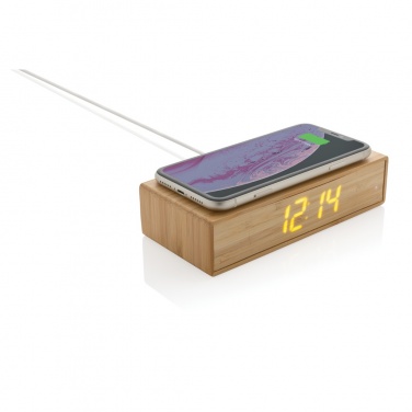 Logo trade promotional product photo of: Bamboo alarm clock with 5W wireless charger