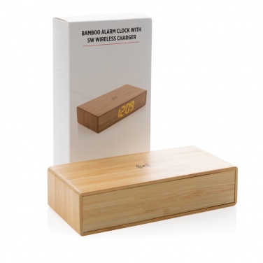 Logo trade promotional giveaways image of: Bamboo alarm clock with 5W wireless charger
