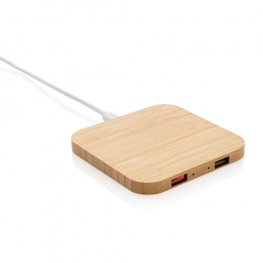 Logotrade promotional giveaway image of: Bamboo 10W wireless charger with USB