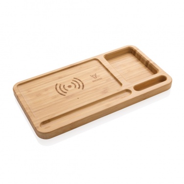 Logo trade promotional giveaway photo of: Bamboo desk organiser 10W wireless charger