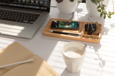 Logotrade promotional gift picture of: Bamboo desk organiser 10W wireless charger