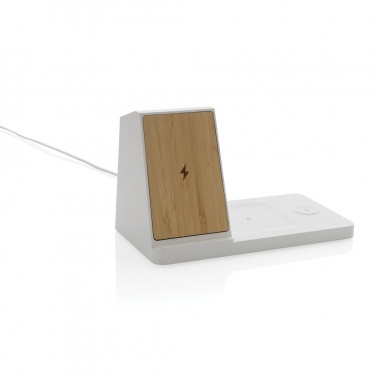 Logotrade corporate gift image of: Ontario recycled plastic & bamboo 3-in-1 wireless charger