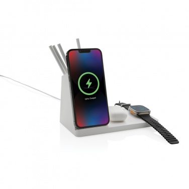 Logo trade promotional merchandise photo of: Ontario recycled plastic & bamboo 3-in-1 wireless charger